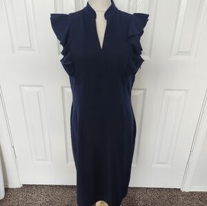Knitee Size 2XL Navy Ruffle Sleeve V-neck Bodycon Dress